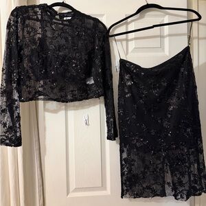 Lucy Paris Black Sequin Lace Ensemble